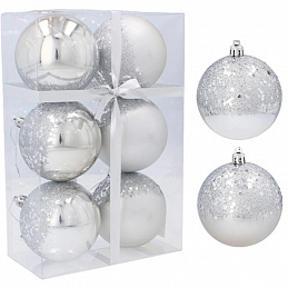 Aga karácsonyi gömbök 8 cm 6 db ezüst - csillámos