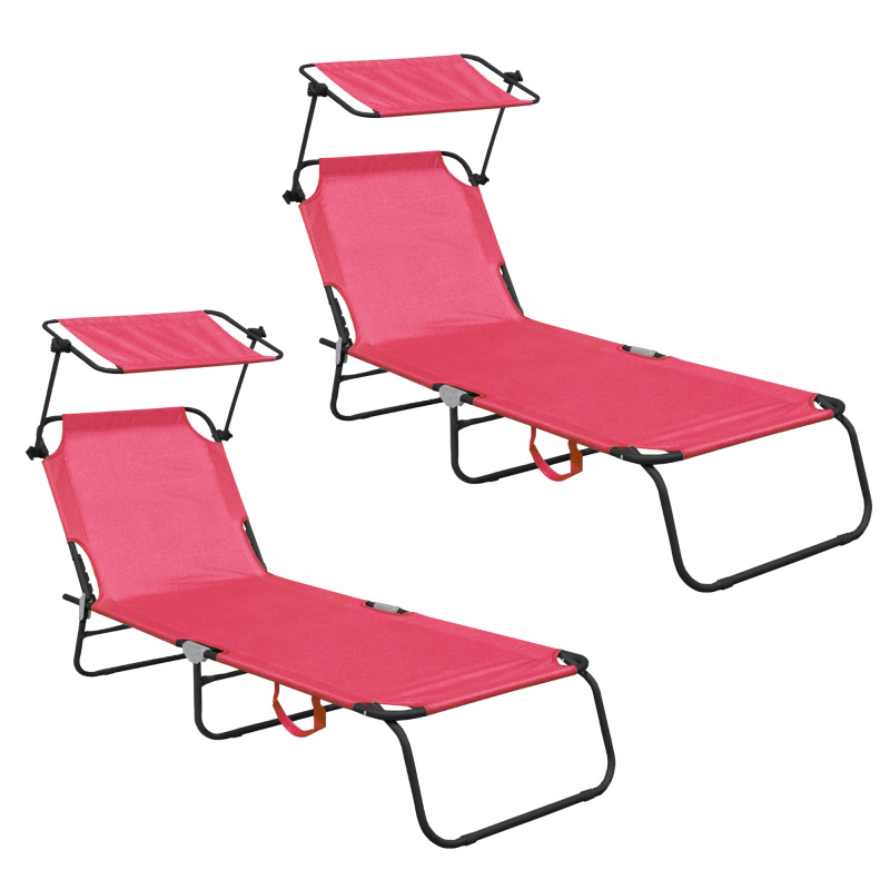 Aga 2x Kerti állítható napozóágy tetővel Rózsaszín