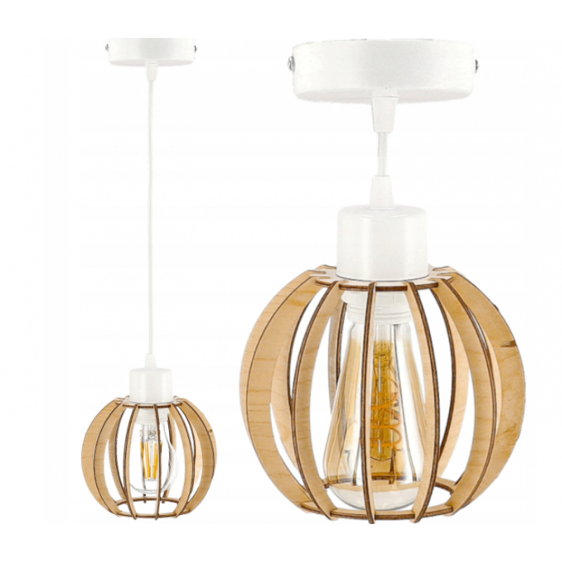 LED mennyezeti lámpa - 1xE27 - FEHÉR FA GÖMB