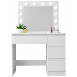 Aga Fényes fehér sminkasztal tükörrel és világítással