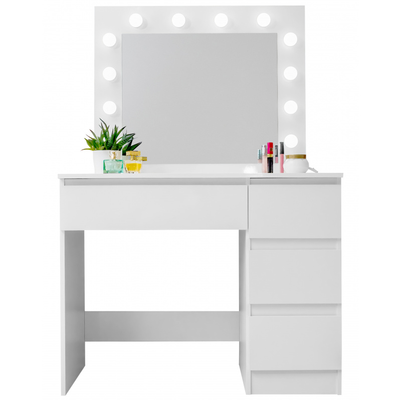 Aga Fényes fehér sminkasztal tükörrel és világítással