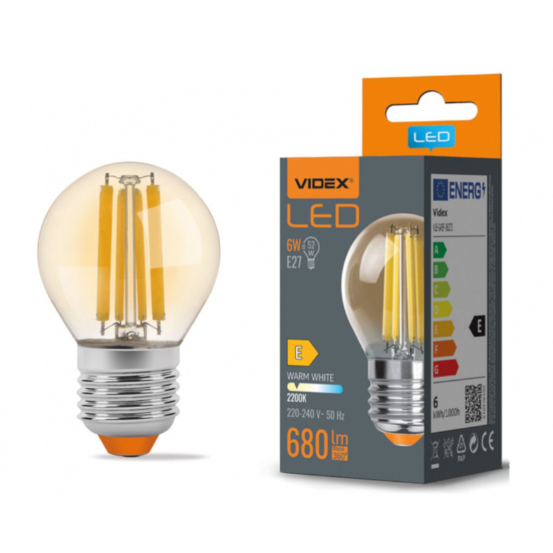 LED filament izzó AMBER - E27 - 6W - G45 - meleg fehér