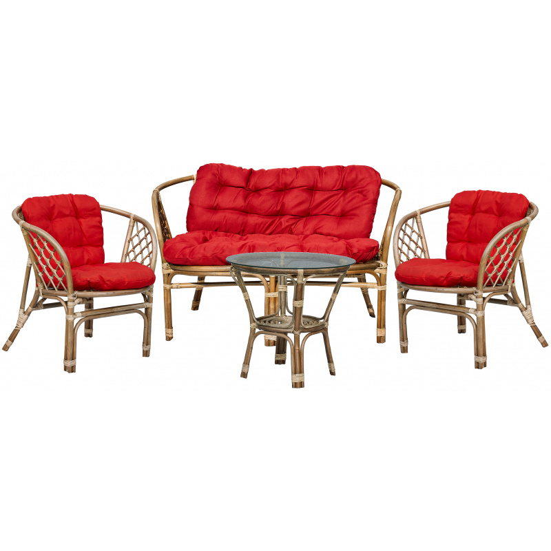 Aga Rattan garnitúra szett BAHAMA Szürke Sötétvörös