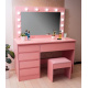Aga Fésülködőasztal tükörrel és világítással + rózsaszín puff
