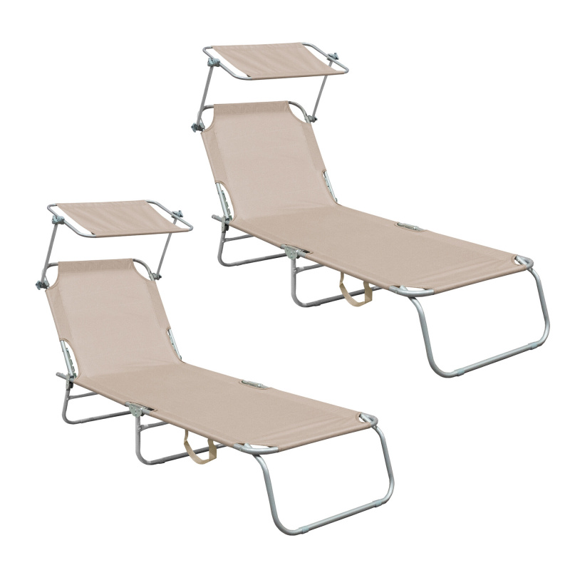 Aga 2x Kerti állítható napozóágy tetővel Bézs