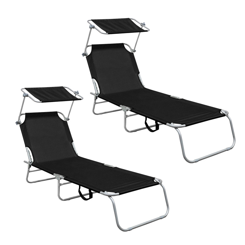 Aga 2x Kerti állítható napozóágy tetővel Fekete