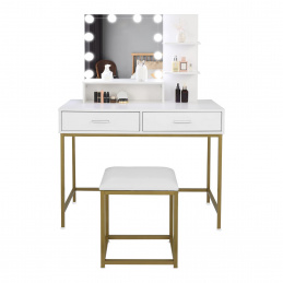 Aga Fésülködőasztal tükörrel és LED világítással + ülőke Matt fehér