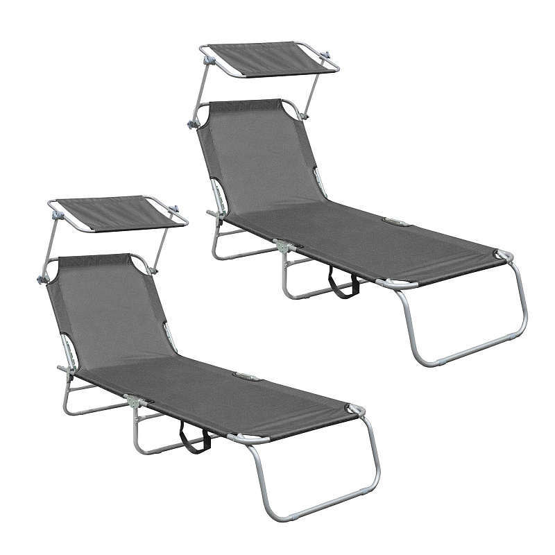 Aga 2x Kerti állítható napozóágy tetővel Szürke