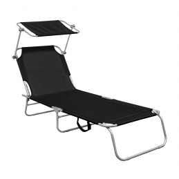 Aga Kerti állítható napozóágy tetővel Fekete