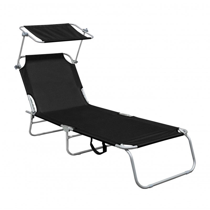 Aga Kerti állítható napozóágy tetővel Fekete