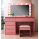 Aga Fésülködőasztal tükörrel és világítással + rózsaszín puff