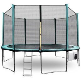 Aga SPORT PRO Trambulin 430 cm Sötétzöld + védőháló + létra + cipőtartó zseb