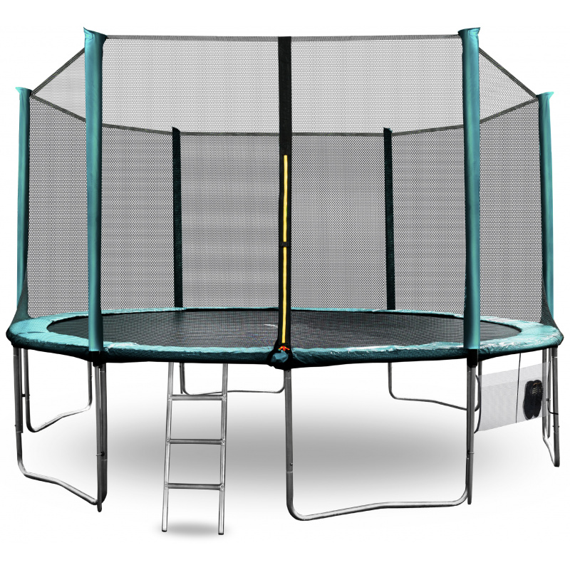 Aga SPORT PRO Trambulin 430 cm Sötétzöld + védőháló + létra + cipőtartó zseb