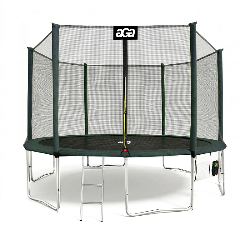 Aga SPORT PRO Trambulin 430 cm Sötétzöld + védőháló + létra + cipőtartó zseb
