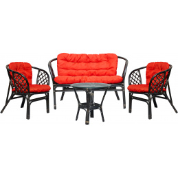 Aga Rattan kanapé garnitura szett BAHAMA Fekete Piros