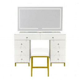 Aga Fésülködőasztal tükörrel és világítással + taburett Matt fehér