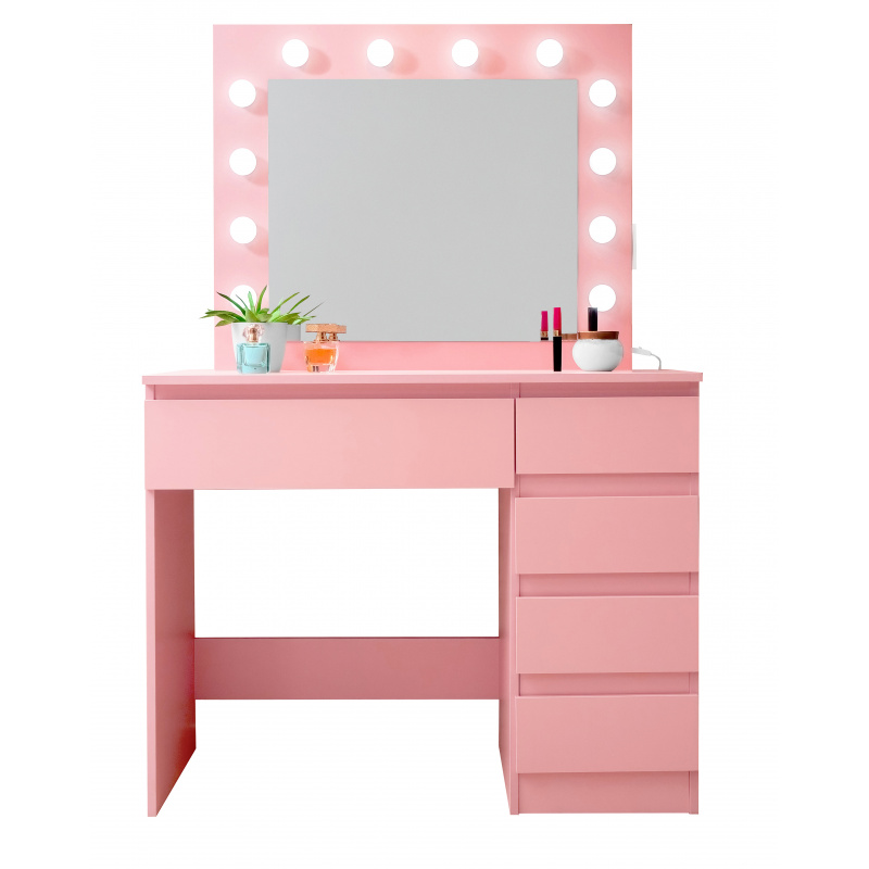 Aga Fésülködőasztal tükörrel, világítással és el.rózsaszín konnektor