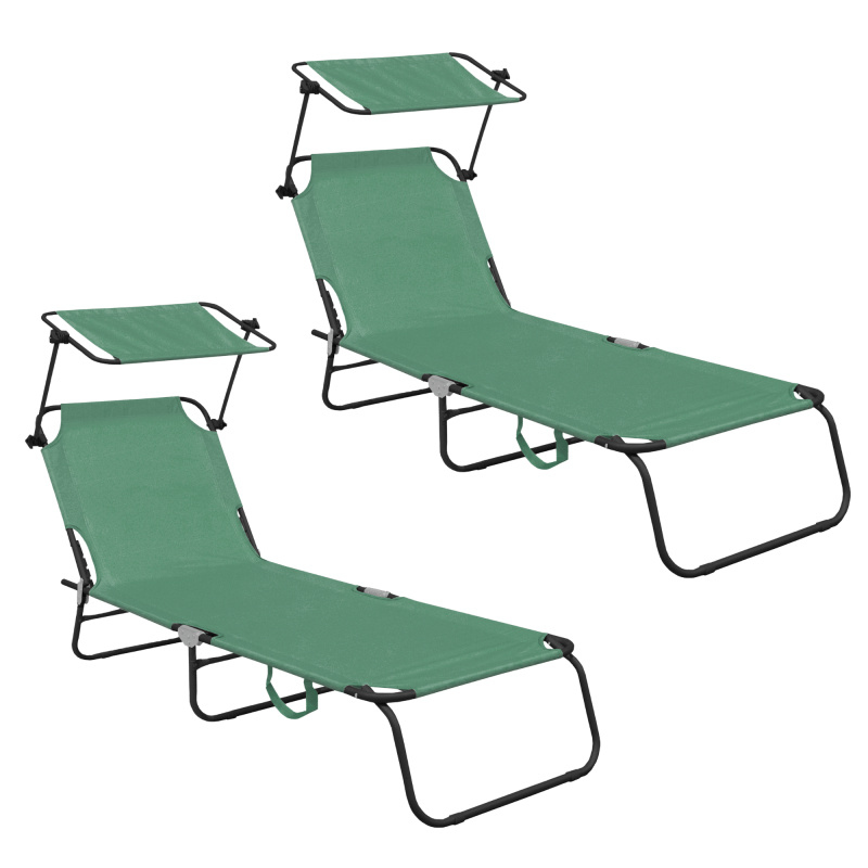 Aga 2x Kerti állítható napozóágy tetővel Világoszöld