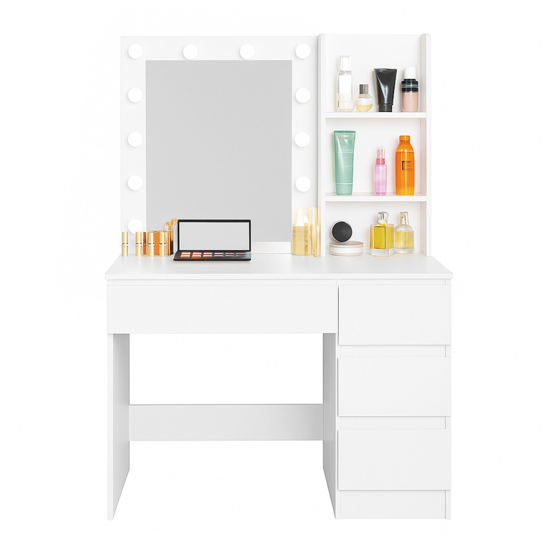Aga Fésülködőasztal tükörrel és világítással Matt fehér