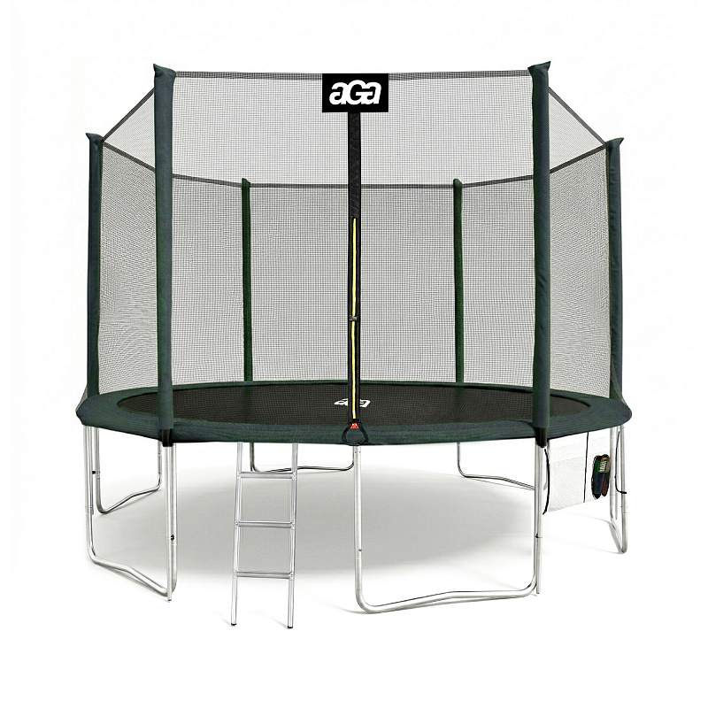 Aga SPORT PRO Trambulin 400 cm Sötétzöld + védőháló + létra + cipőtartó zseb