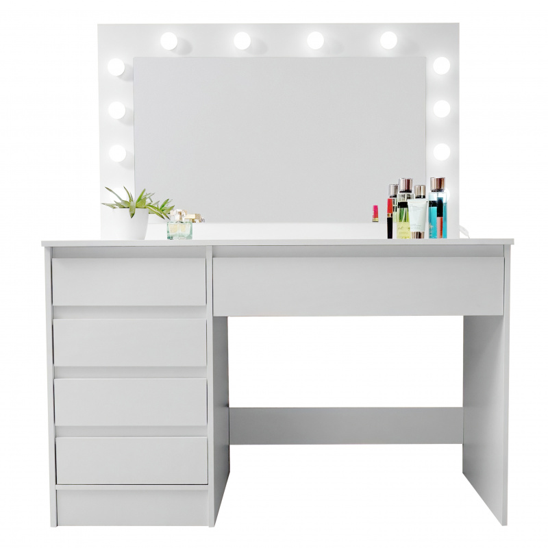 Aga Fésülködőasztal tükörrel és világítással Matt fehér