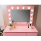 Aga Fésülködőasztal tükörrel és világítással + rózsaszín puff