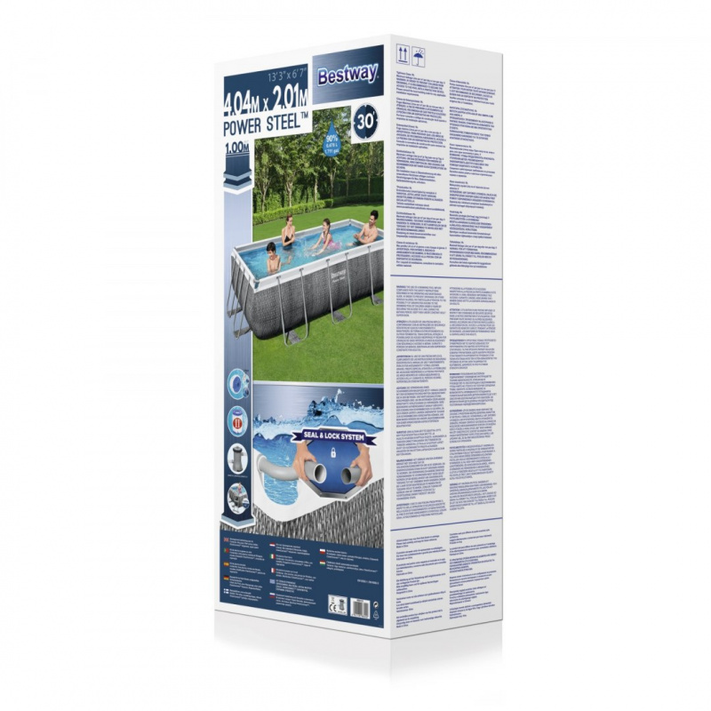 Power Steel 404x201x100 Rattan imitáció 13x6FT BESTWAY 6in1 Rack Pool + szivattyú + létra