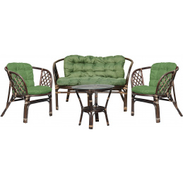 Aga Rattan kanapé garnitúra szett BAHAMA Choco sötétzöld