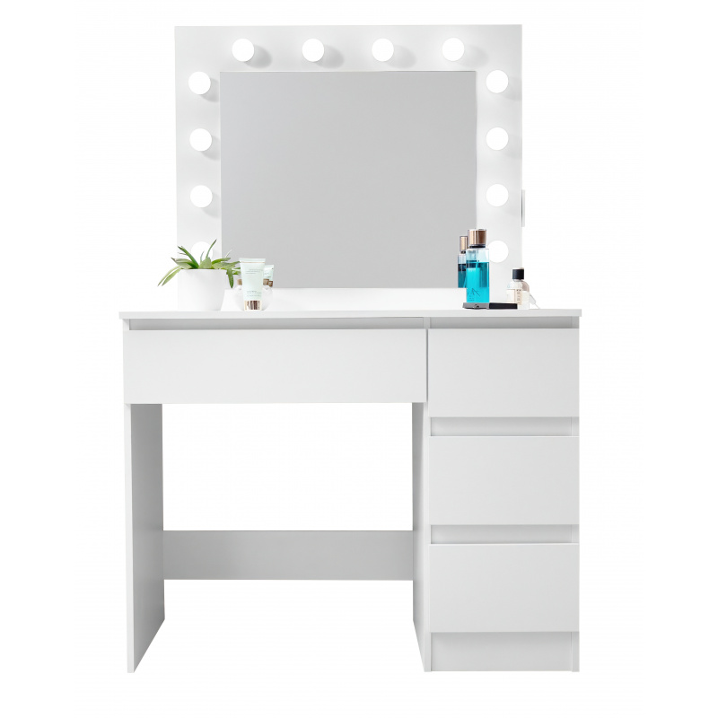 Aga Fésülködőasztal tükörrel, világítással és el.Matt fehér konnektor