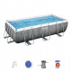 Power Steel 404x201x100 Rattan imitáció 13x6FT BESTWAY 6in1 Rack Pool + szivattyú + létra