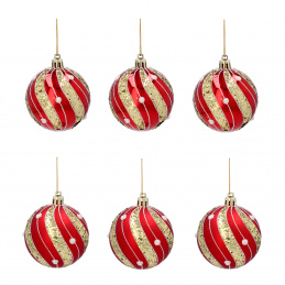 Aga Karácsonyi gömbök 7cm 6db Piros - Gyöngy
