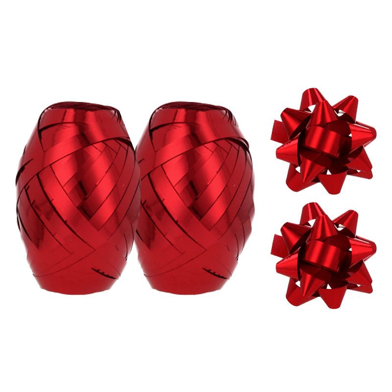 Aga 2x Szalag 0,5 cm x 20 m + 6x díszcsillag Piros