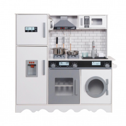 Aga4Kids Gyermek fa konyha Hedwig XXL páraelszívóval, mosógéppel és valósághű effektusokkal Fehér-szürke