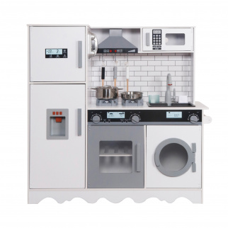 Aga4Kids Gyermek fa konyha Hedwig XXL páraelszívóval, mosógéppel és valósághű effektusokkal Fehér-szürke