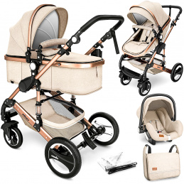Kiduku Kombinált babakocsi 3 az 1-ben Bézs - 6DZ051 - 2. MINŐSÉG