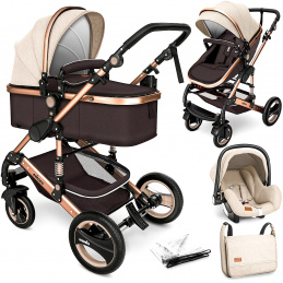 Kiduku Kombinált babakocsi 3 az 1-ben Bézs/Barna