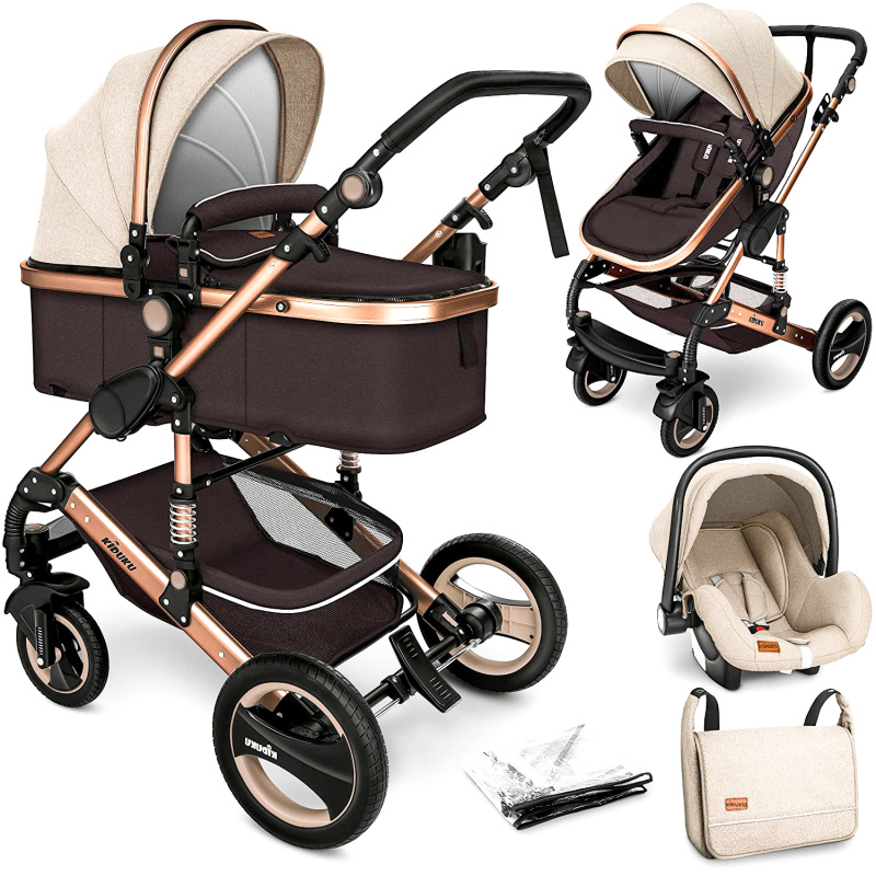 Kiduku Kombinált babakocsi 3 az 1-ben Bézs/Barna
