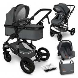 Kiduku Kombinált babakocsi 3 az 1-ben Szürke/Fekete