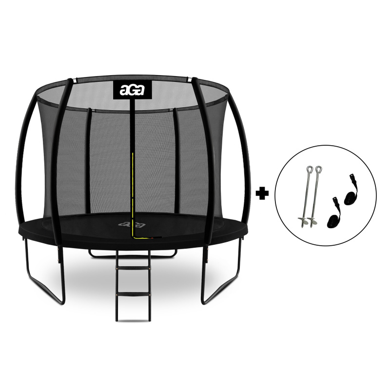 Aga SPORT EXCLUSIVE Trambulin 305 cm Fekete + védőháló + létra + rögzítő készlet 2db