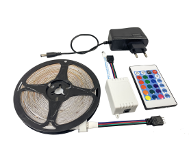 RGB LED szalag - IP65 - 5m + távirányító + hálózati adapter - SET
