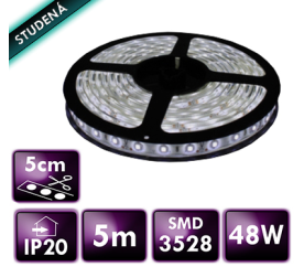 LED szalag - SMD 2835 - 5m - 600/5m - 9,6W/m - IP20 - hideg fehér