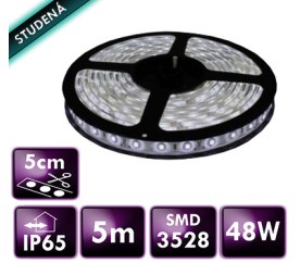 LED szalag - SMD 2835 - 5m - 120LED/m - 9,6W/m - IP65 - hideg fehér