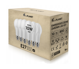 6x LED izzó - ecoPLANET - E27 - 10W - 800Lm - hideg fehér