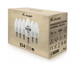 6x LED izzó - ecoPLANET - E14 - 10W - gyertya - 880Lm - meleg fehér
