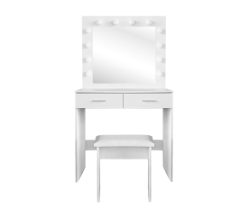 Aga fésülködőasztal tükörrel és világítással + Matt White zsámoly