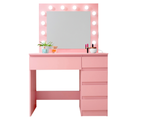 Aga fésülködőasztal tükörrel, világítással és konnektorral Rózsaszín
