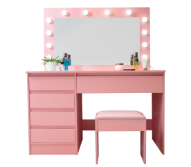 Aga fésülködőasztal tükörrel és világítással Pink