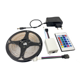 RGB LED szalag - IP65 - 5m + távirányító + hálózati adapter - SET