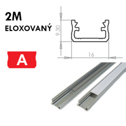Alumínium profil LED szalagokhoz A Felületi 2m ELOXÁLT