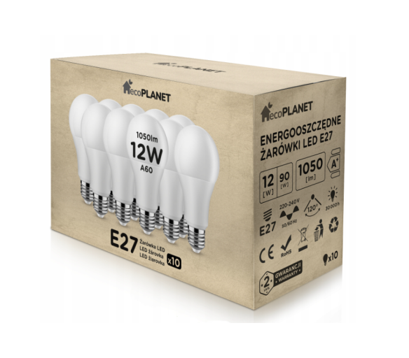 6x LED izzó - ecoPLANET - E27 - 12W - 1050Lm - hideg fehér